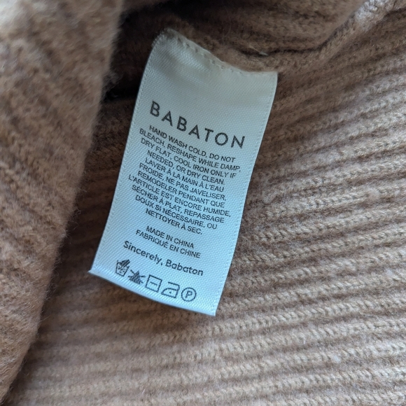 Aritzia Babaton Chalmers Camal Tan Mock Neck drop shoulder wool linen Sweater S - Picture 5 of 9